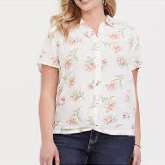 TORRID Ivory Floral Crepe Button Blouse Size L - Picture 1 of 7
